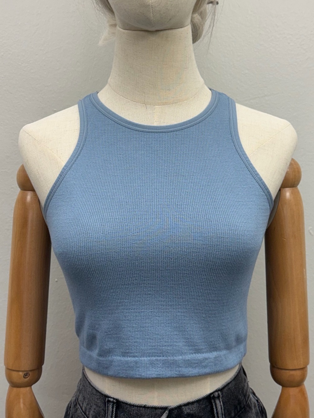 SVS Essentials Blue Ribbed Racerback Crop Tank Top Size M Casual Stretch